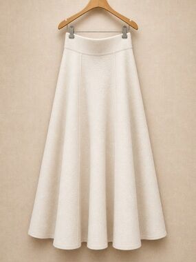 CLUB MONACO Boiled Wool A-Line Midi Skirt Cream Panelled XS